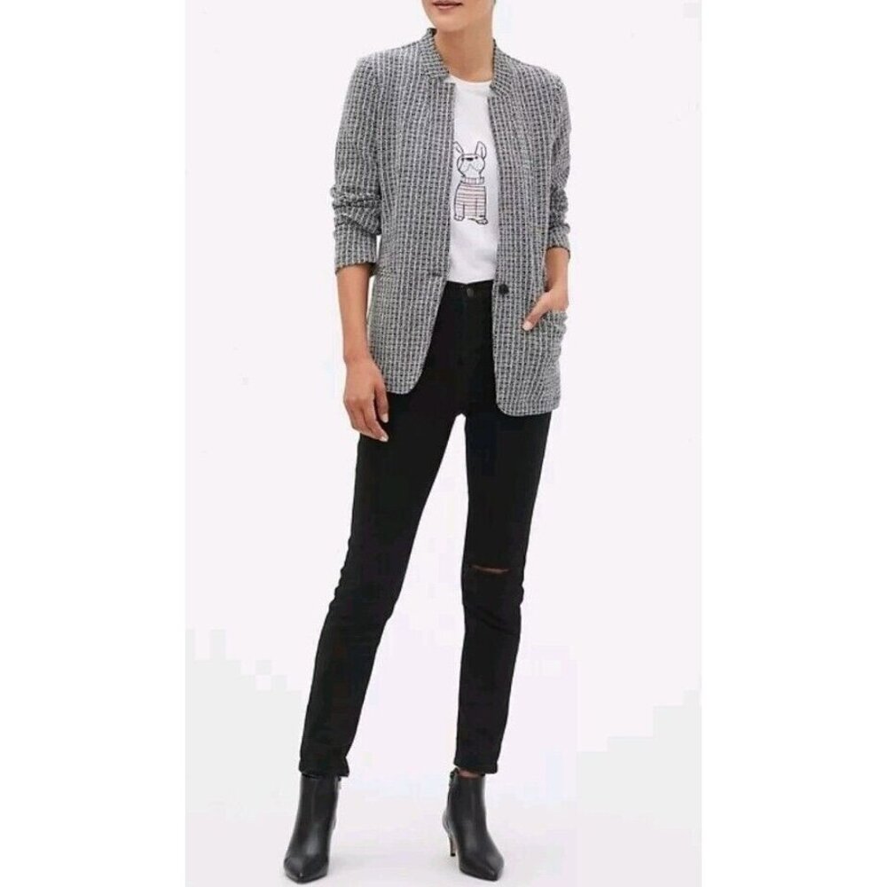 Banana Republic Boucle Knit Blazer Women's Size Small  -Black & White